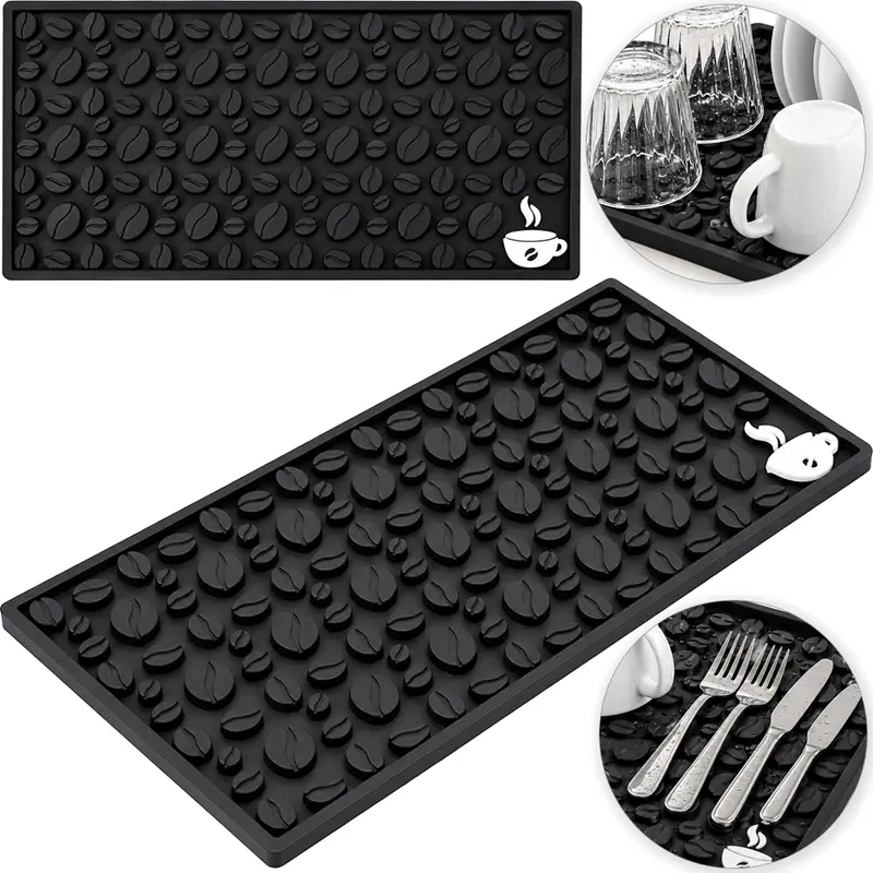 TAPETE ESCORREDOR DE LOUCAS DE SILICONE RETANGULAR PRETO 30X15CM