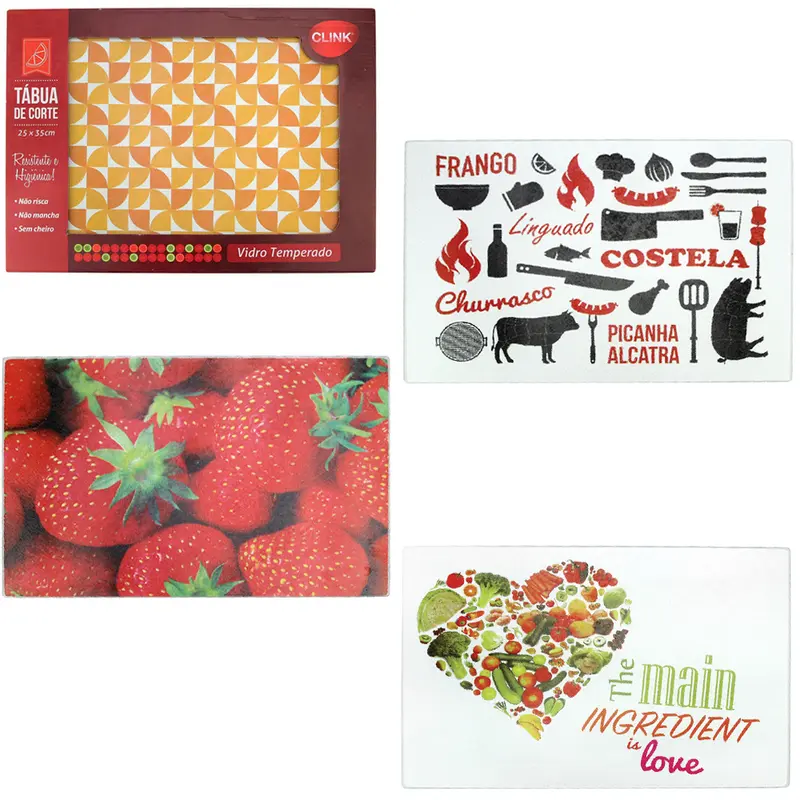 TABUA DE CORTE DE VIDRO MULTIUSO RETANGULAR ESTAMPAS SORTIDAS 35X25CM