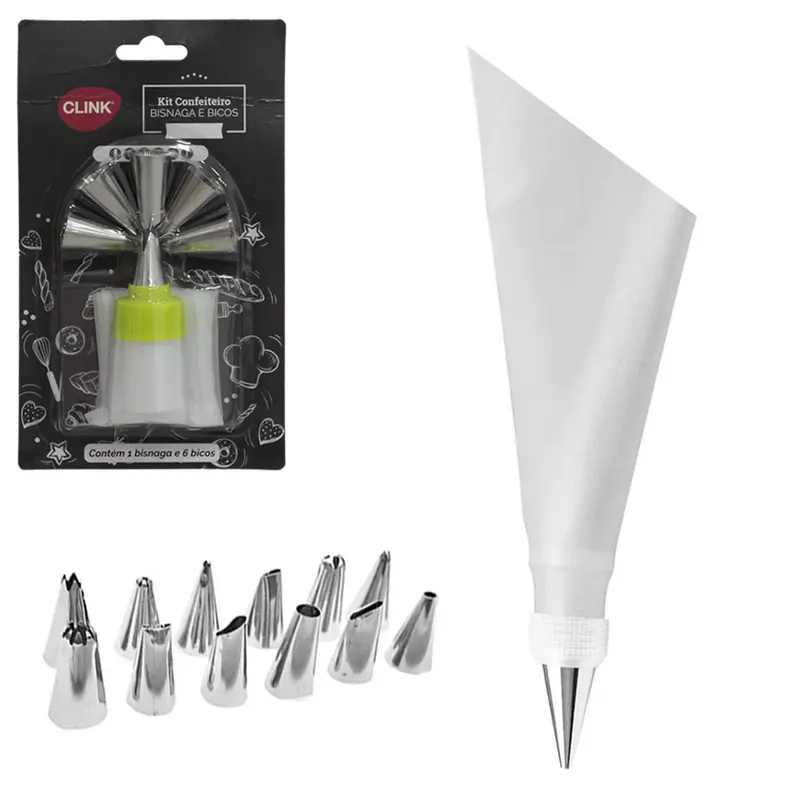 DECORADOR DE BOLO SACO DE PLASTICO PARA CONFEITAR COM 6 BICOS DE INOX