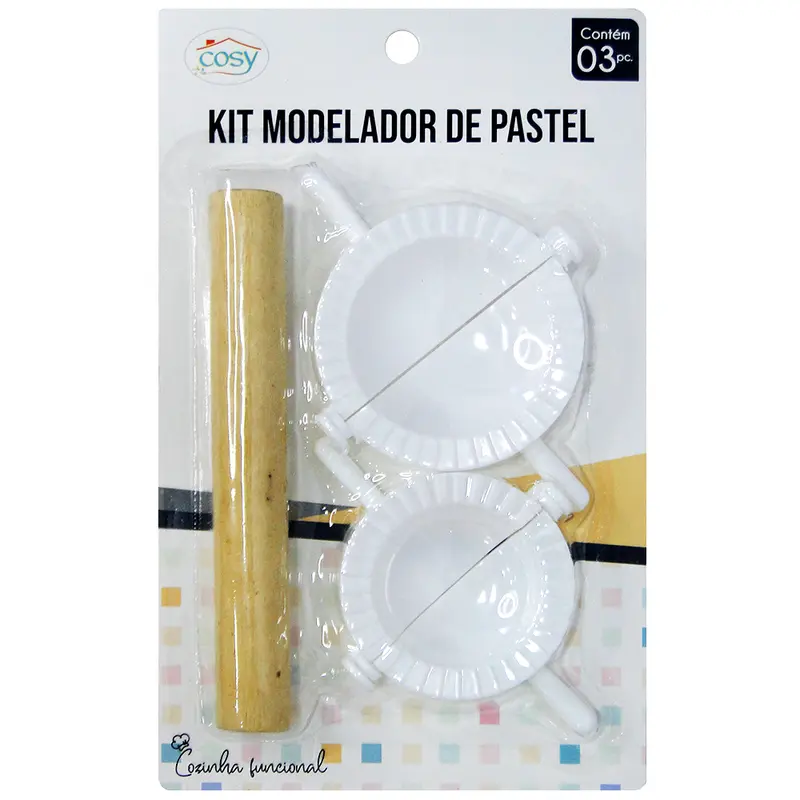 FORMA DE PLASTICO PARA PASTEL / FOGAZZA COM 2 PECAS + ROLO DE MADEIRA NA CARTELA