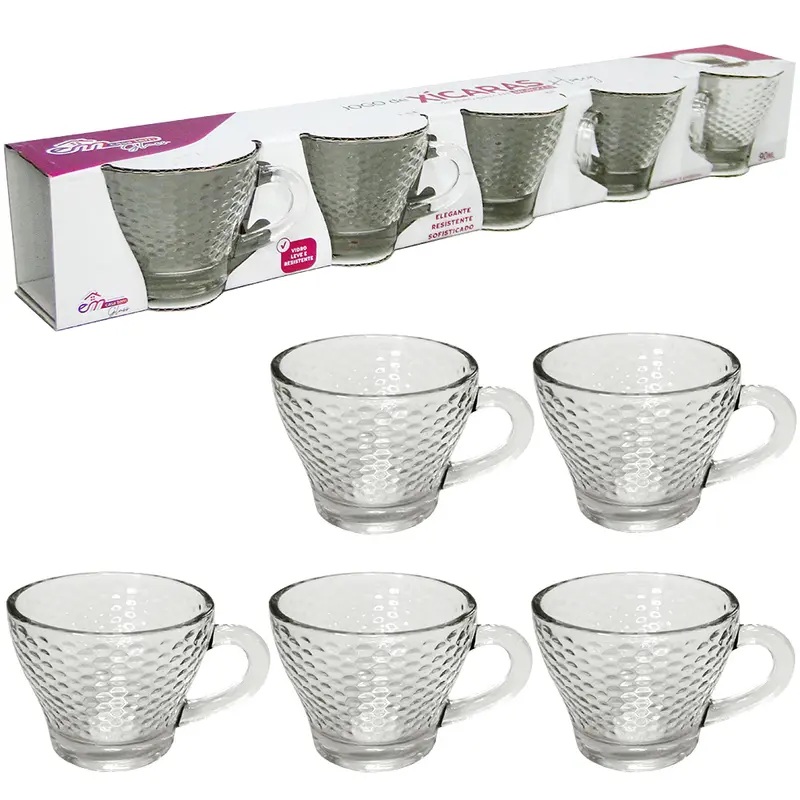JOGO DE CANECA XICARA DE VIDRO PARA CAFE MOROCCO HONEY COM 5 PECAS 90ML NA CAIXA