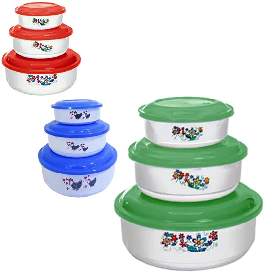 CONJUNTO DE POTE DE PLASTICO REDONDO COM TAMPA COLORS 3 PECAS PMG 300/450/750ML