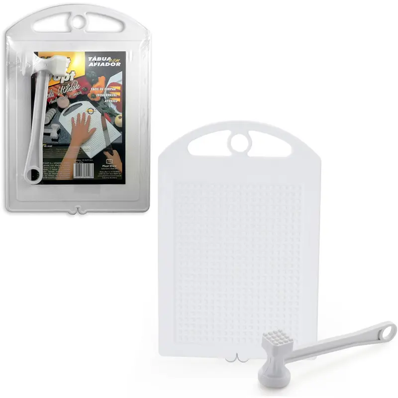TABUA DE CORTE DE PLASTICO BRANCO GRANDE COM AFIADOR + MARTELO COAMIL 23,3X29,5CM