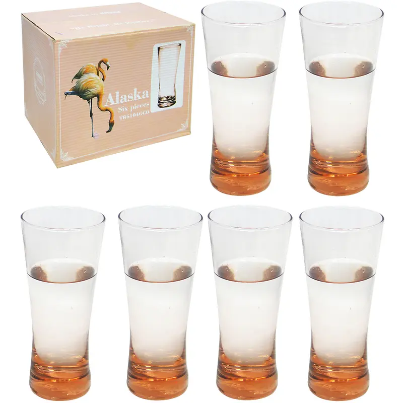 COPO DE VIDRO ALASKA ROSA COM 6 PECAS 370ML NA CAIXA