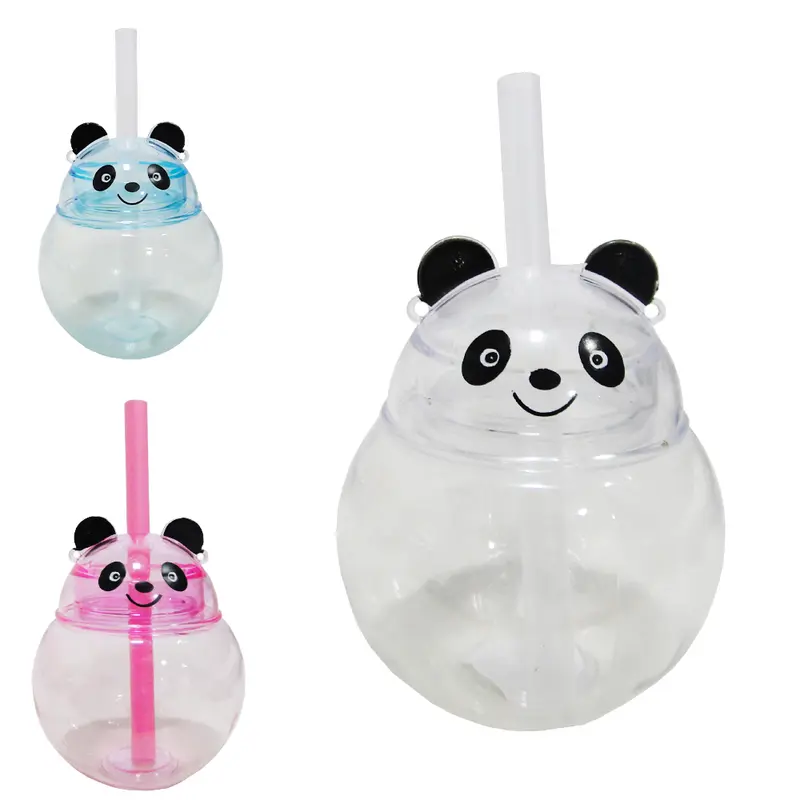 COPO COM TAMPA E CANUDO DE PLASTICO / ACRILICO PANDA TRANSCOLOR 450ML