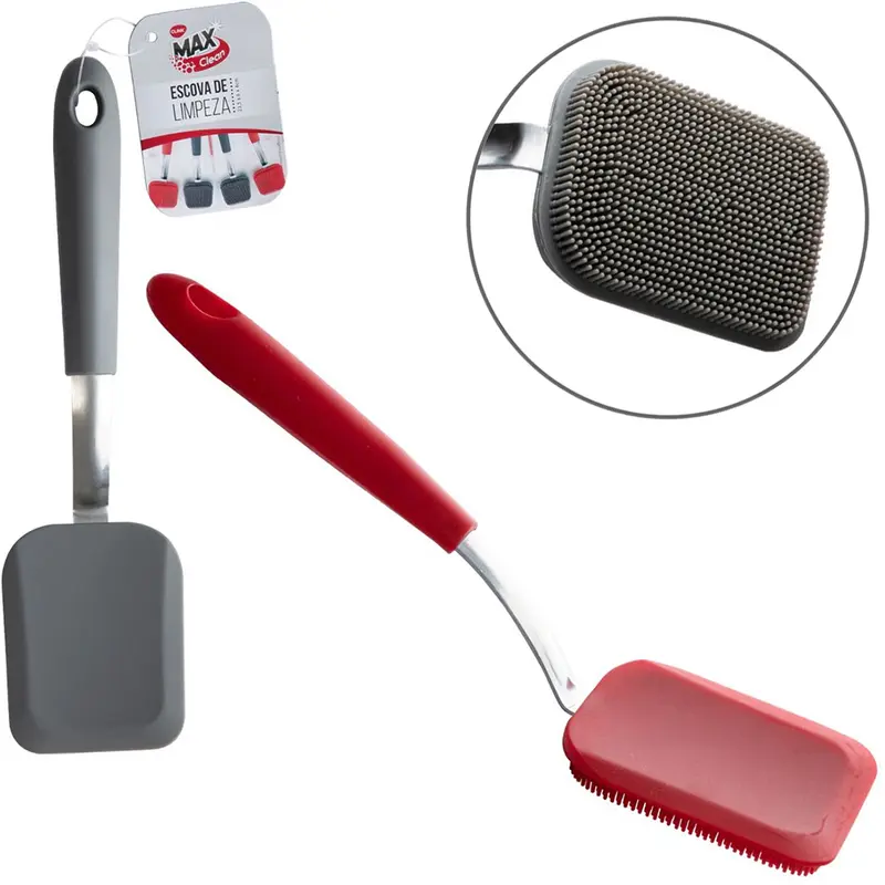 ESCOVA DE SILICONE MULTIUSO CABO MAX CLEAN COLORS 23,5X6CM
