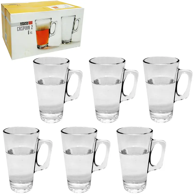 JOGO DE CANECA XICARA DE VIDRO PARA CAFE / CAPPUCCINO CASPIAN COM 6 PECAS 400ML