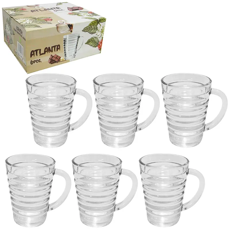JOGO DE CANECA XICARA DE VIDRO PARA CAFE / CAPPUCCINO ATLANTA COM 6 PECAS 230ML NA CAIXA