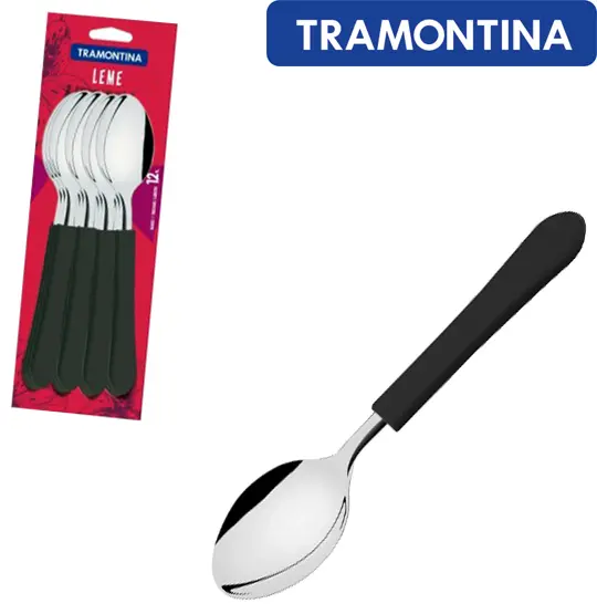 COLHER DE MESA DE INOX CABO PRETO COM 12 PECAS LEME