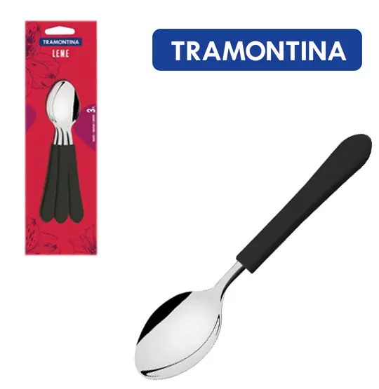 COLHER DE CHA DE INOX CABO PRETO COM 3 PECAS