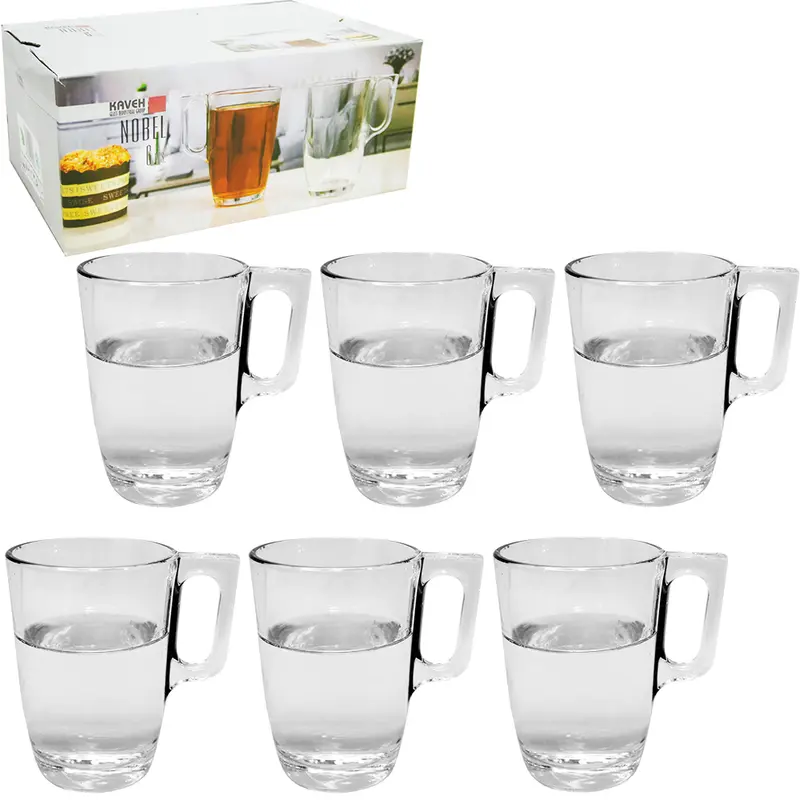 JOGO DE CANECA XICARA DE VIDRO PARA CAFE / CAPPUCCINO NOBEL COM 6 PECAS 260ML NA CAIXA