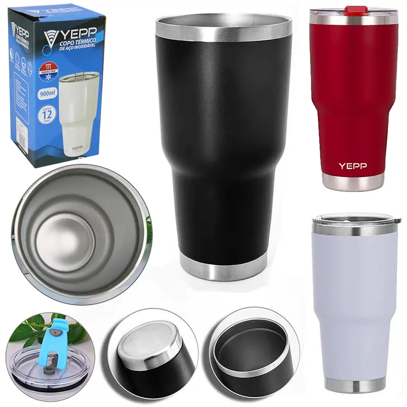 COPO TERMICO DE INOX COM PAREDE DUPLA + TAMPA DE ACRILICO COLORS 900ML NA CAIXA