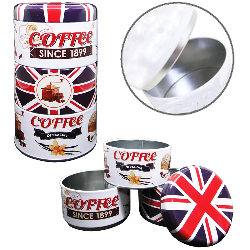 CONJUNTO DE POTE DE LATA REDONDO EMPILHAVEL COM TAMPA 3 PECAS 750ML