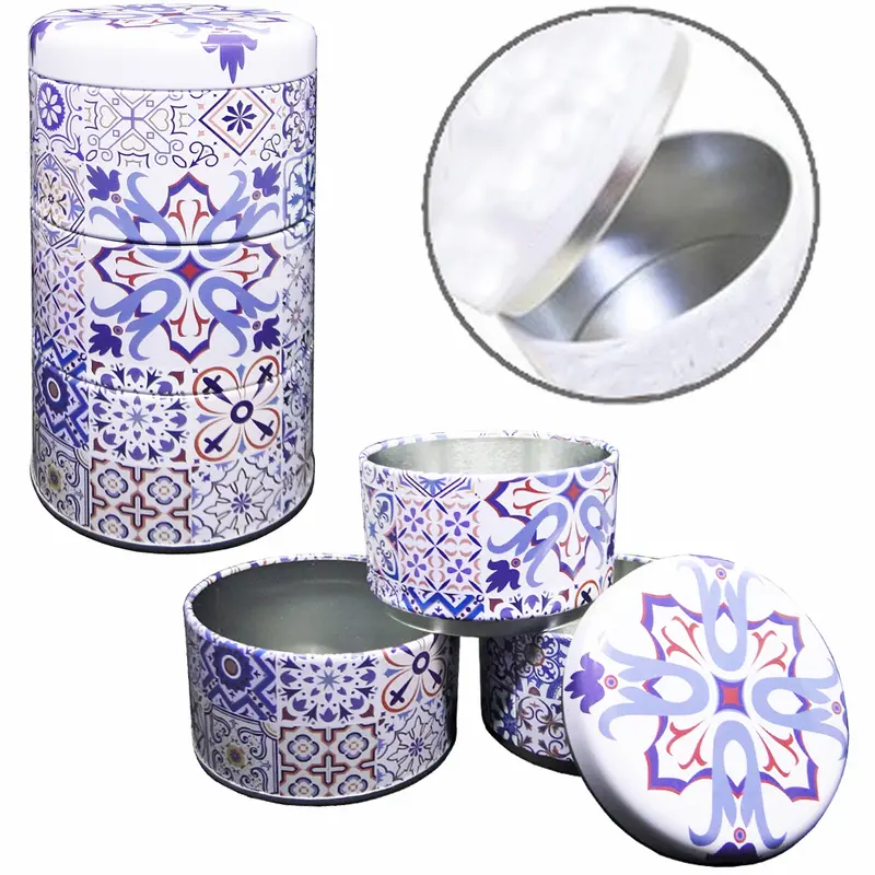CONJUNTO DE POTE DE LATA REDONDO EMPILHAVEL COM TAMPA 3 PECAS 750ML