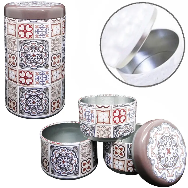 CONJUNTO DE POTE DE LATA REDONDO EMPILHAVEL COM TAMPA 3 PECAS 750ML