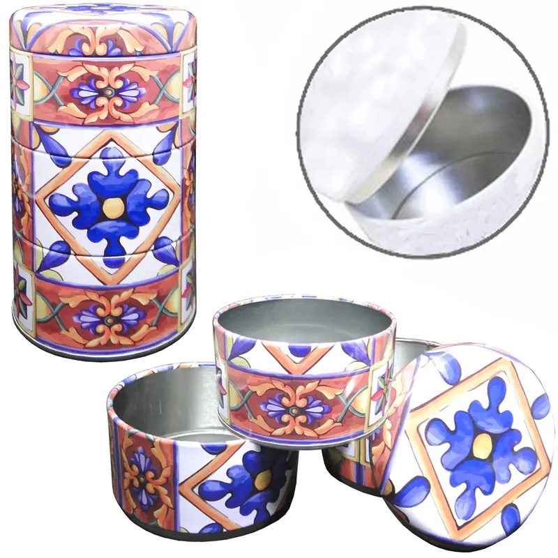 CONJUNTO DE POTE DE LATA REDONDO EMPILHAVEL COM TAMPA 3 PECAS 750ML