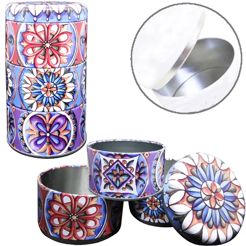 CONJUNTO DE POTE DE LATA REDONDO EMPILHAVEL COM TAMPA 3 PECAS 750ML