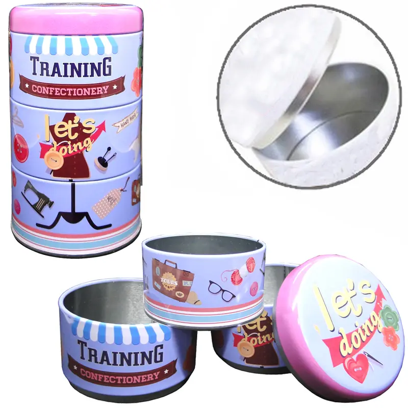 CONJUNTO DE POTE DE LATA REDONDO EMPILHAVEL COM TAMPA 3 PECAS 750ML