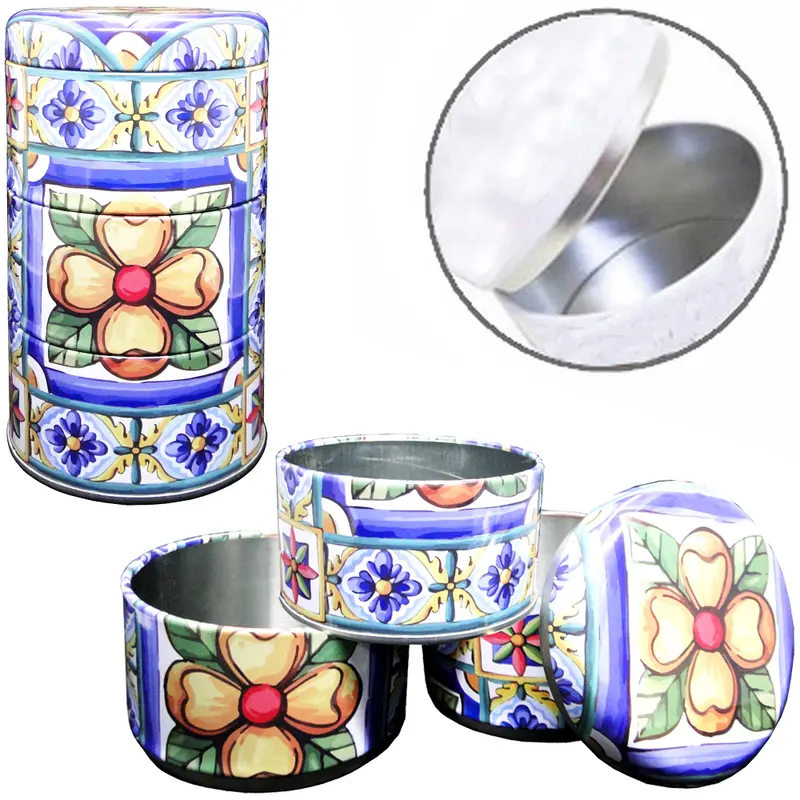 CONJUNTO DE POTE DE LATA REDONDO EMPILHAVEL COM TAMPA 3 PECAS 750ML