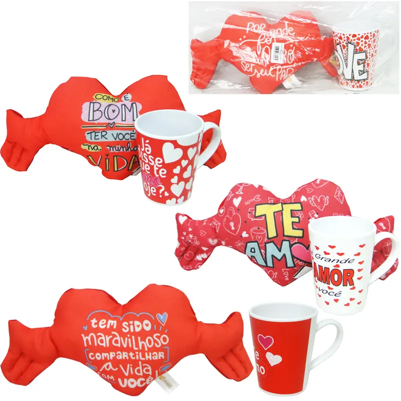 CORACAO DE PELUCIA COM CANECA DE PLASTICO AMOR SORTIDAS 350ML