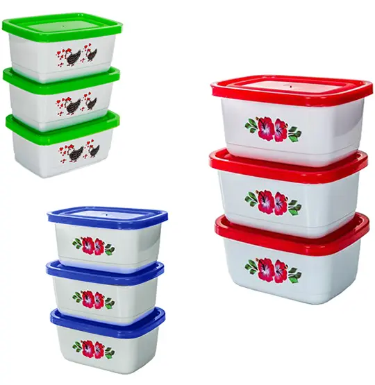 CONJUNTO DE POTE DE PLASTICO RETANGULAR PRIME COM TAMPA COLORS 3 PECAS 520ML