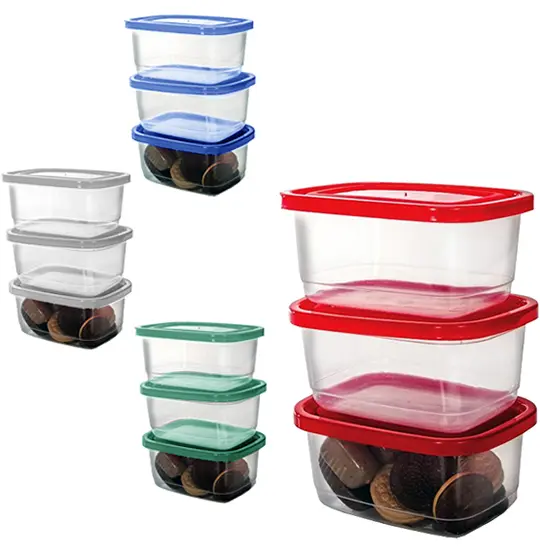 CONJUNTO DE POTE DE PLASTICO RETANGULAR PRIME COM TAMPA COLORS 3 PECAS 520ML
