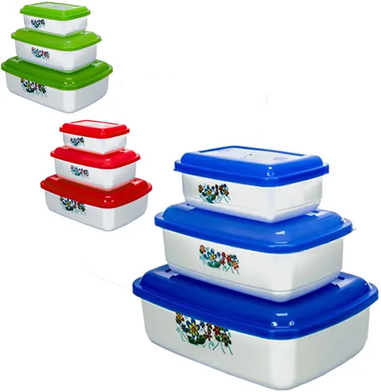CONJUNTO DE POTE DE PLASTICO RETANGULAR COM TAMPA COLORS COM 3 PECAS PMG 270/750/1500ML