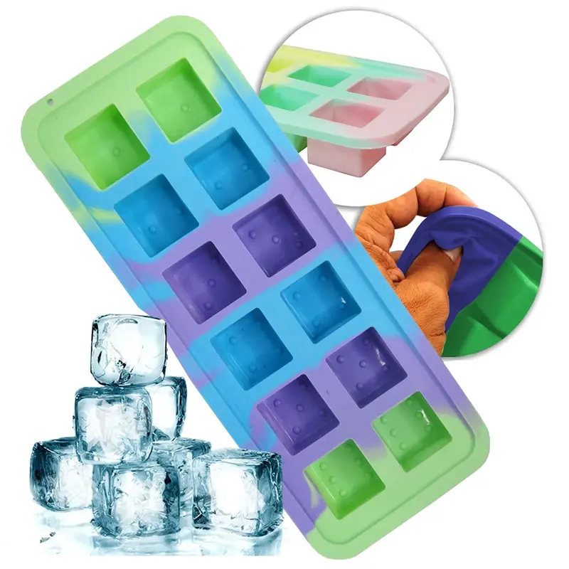 FORMA DE GELO COM 12 CAVIDADES QUADRADAS DE SILICONE COLORS 25X11CM