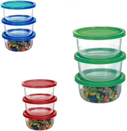 CONJUNTO DE POTE DE PLASTICO REDONDO PRIME COM TAMPA COLORS 3 PECAS 550ML