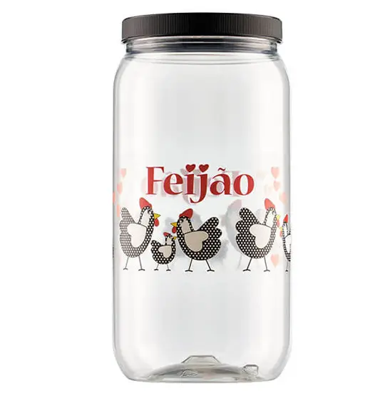 ORGANIZADOR DE PLASTICO REDONDO GALINHA FEIJAO COM TAMPA DE ROSCA 2900ML