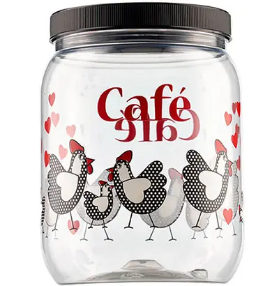 ORGANIZADOR DE PLASTICO REDONDO GALINHA CAFE COM TAMPA DE ROSCA 1700ML