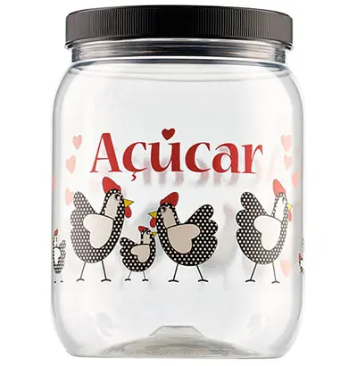 POTE DE PLASTICO REDONDO GALINHA ACUCAR COM TAMPA DE ROSCA 1700ML