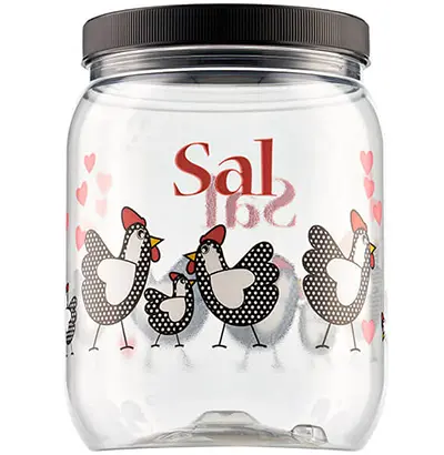 POTE DE PLASTICO REDONDO GALINHA SAL COM TAMPA DE ROSCA 1000ML