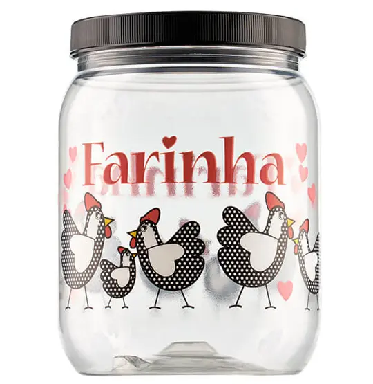 ORGANIZADOR DE PLASTICO REDONDO GALINHA FARINHA COM TAMPA DE ROSCA 1700ML