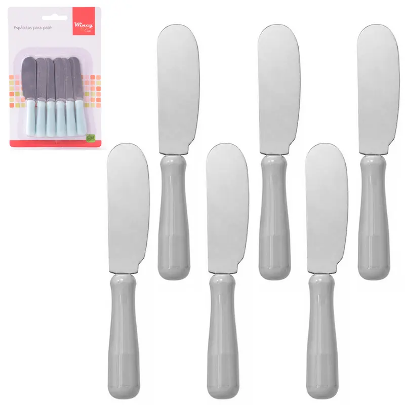 ESPATULA PATE / MANTEIGA DE INOX CABO PLASTICO COLORS COM 6 PECAS NA CARTELA