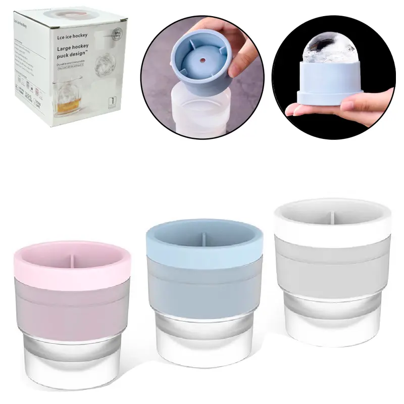 FORMA DE GELO BOLA ESFERICA DE PLASTICO COM TAMPA SILICONE COLORS 8X7,5CM DE Ø NA CAIXA
