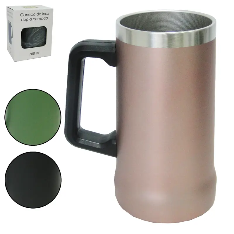 CANECA TERMICA DE INOX PARA CERVEJA COM PAREDE DUPLA COLORS 700ML NA CAIXA
