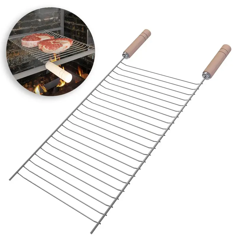 GRELHA ARAMADO PARA CHURRASCO NIQUELADA GRANDE Nº 3 CABO MADEIRA 67X31X3CM