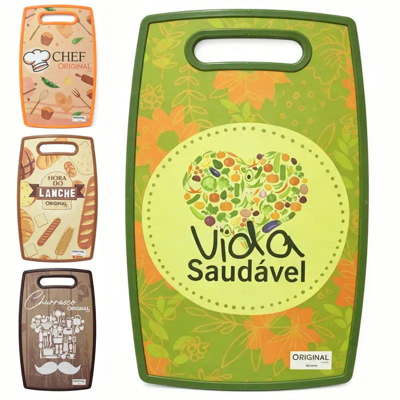 TABUA DE CORTE DE PLASTICO OVAL ESTAMPAS SORTIDAS 37X23CM