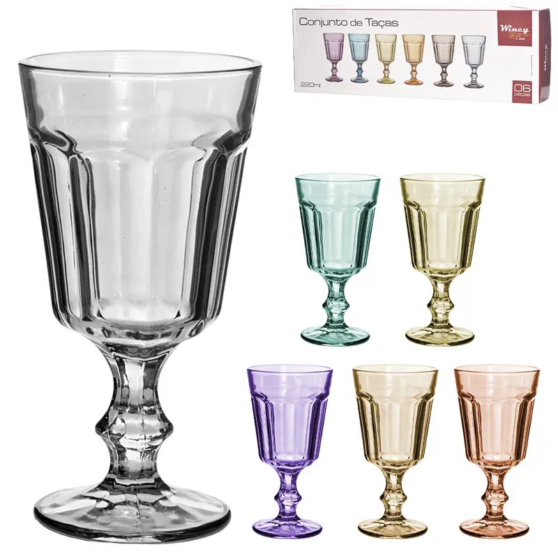 JOGO DE TACA DE VIDRO PARA AGUA / VINHO LISBOA TRANSCOLOR COM 6 PECAS 220ML