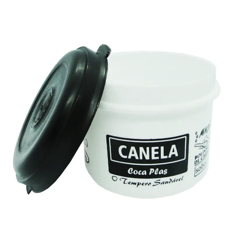 PORTA CONDIMENTO DE PLASTICO REDONDO BRANCO CANELA COM TAMPA PRETA 350ML