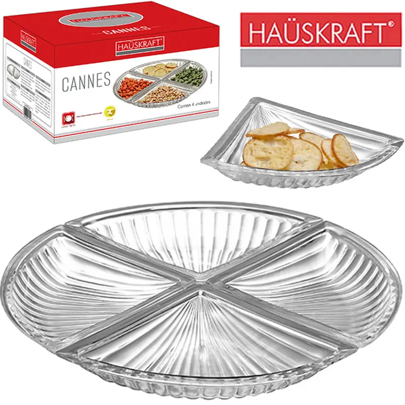 PETISQUEIRA DE VIDRO CRISTAL TRIANGULAR CANNES HAUSKRAFT COM 4 PECAS 23X16,5CM NA CAIXA