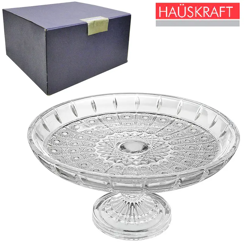 PRATO DE CRISTAL PARA BOLO / DOCES FAMILY COM PE HAUSKRAFT 16X30CM DE Ø NA CAIXA