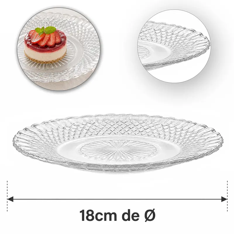 PRATO DE VIDRO PARA SOBREMESA BARROCO 18CM DE Ø