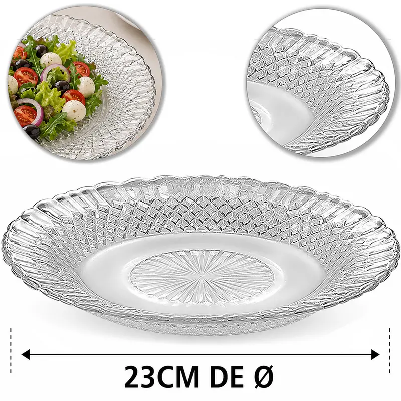 PRATO DE VIDRO RASO BARROCO TRANSPARENTE 23CM DE Ø