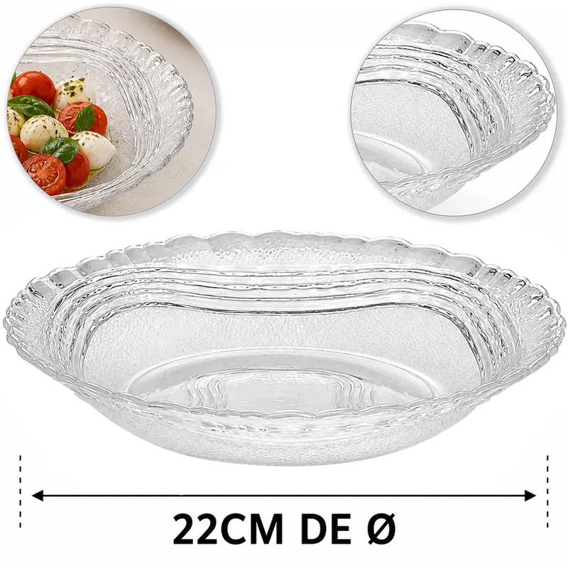 PRATO DE VIDRO FUNDO CRYSTAL TRANSPARENTE 22CM DE Ø