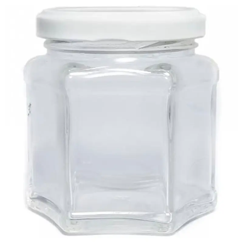 POTE DE VIDRO SEXTAVADO COM TAMPA DE METAL 150ML