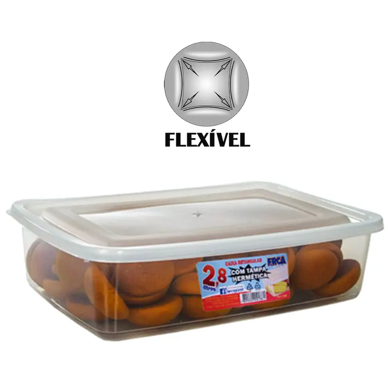 CAIXA / POTE DE PLASTICO RETANGULAR COM TAMPA HERMETICA FLEXIVEL 2,8L