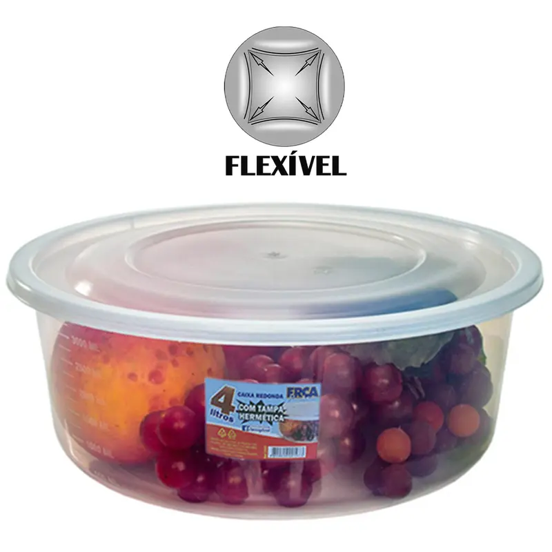 POTE DE PLASTICO REDONDO COM TAMPA HERMETICA FLEXIVEL 4L