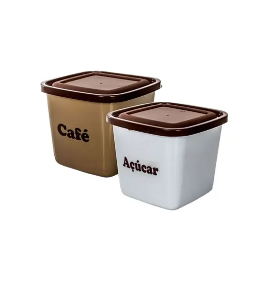 CONJUNTO DE POTE DE PLASTICO QUADRADO PARA CAFE / ACUCAR 2 PECAS 1100ML